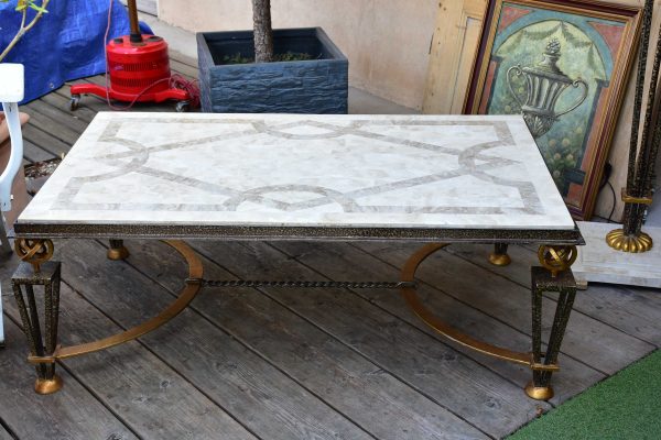 Large vintage Italian coffee table with marble marquetry Supply