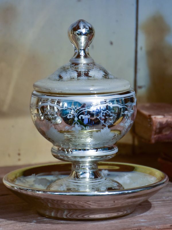 Antique French mercury glass sugar bowl Discount