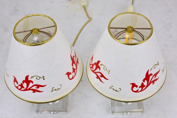 Pair of miniature mid-century table lamps with glass base Online