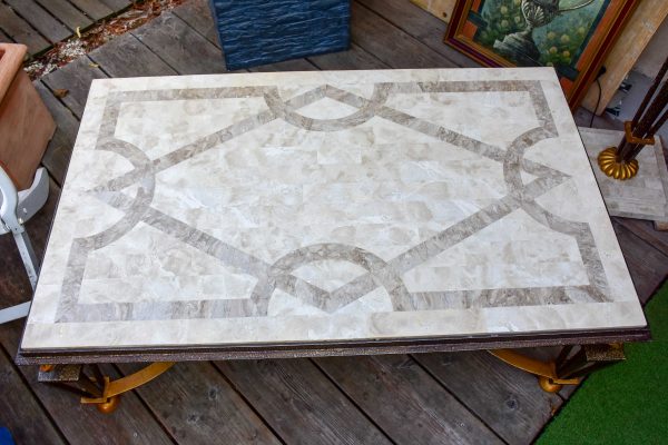 Large vintage Italian coffee table with marble marquetry Supply