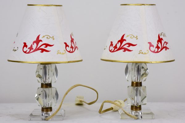 Pair of miniature mid-century table lamps with glass base Online