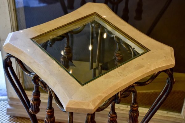 Vintage side table with glass and marble top For Discount