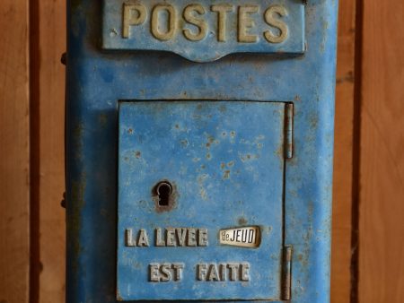 Antique French letter box with blue patina on Sale