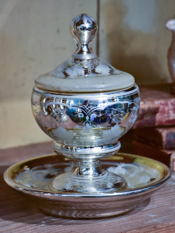 Antique French mercury glass sugar bowl Discount