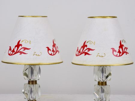 Pair of miniature mid-century table lamps with glass base Online