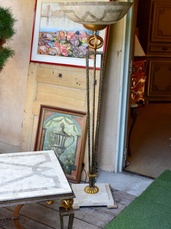 Vintage Italian floor lamp with marble marquetry lampshade on Sale