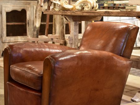 French vintage leather club chair - 1950 s Sale