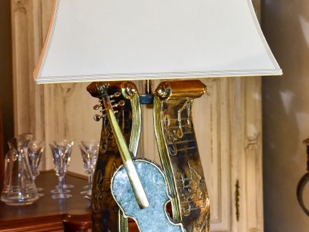 Signed vintage violin table lamp with bronze stand Online Sale