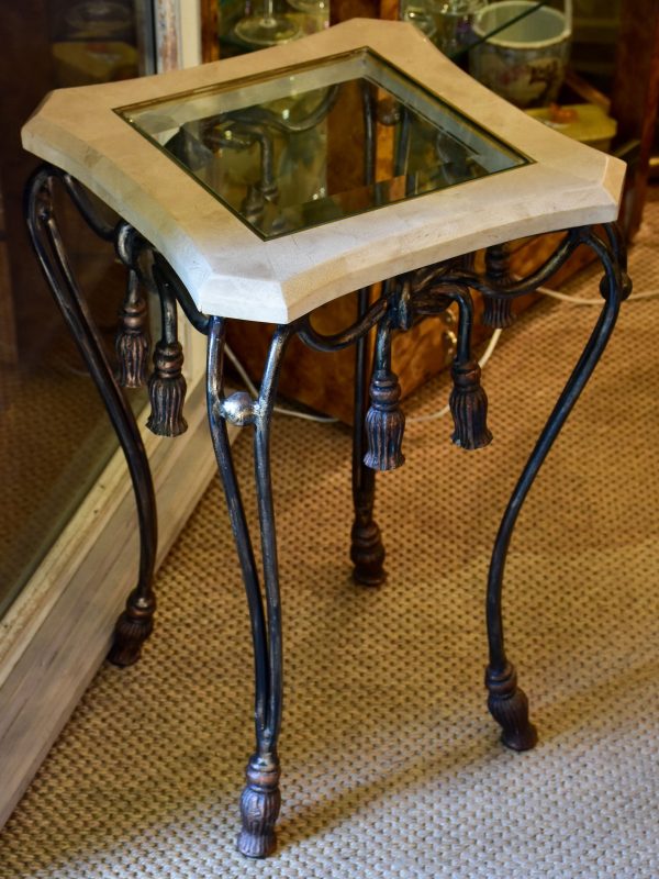 Vintage side table with glass and marble top For Discount