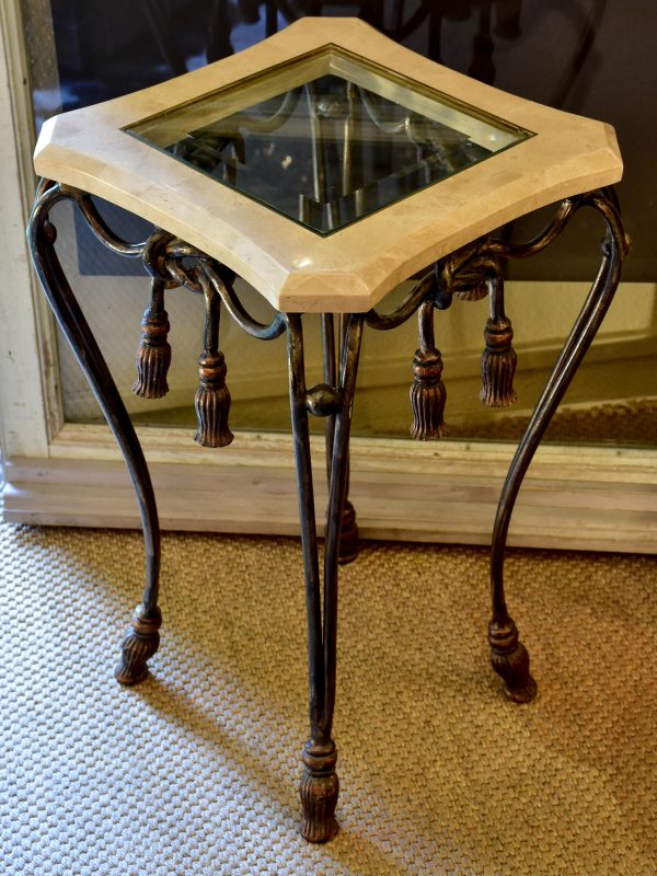 Vintage side table with glass and marble top For Discount