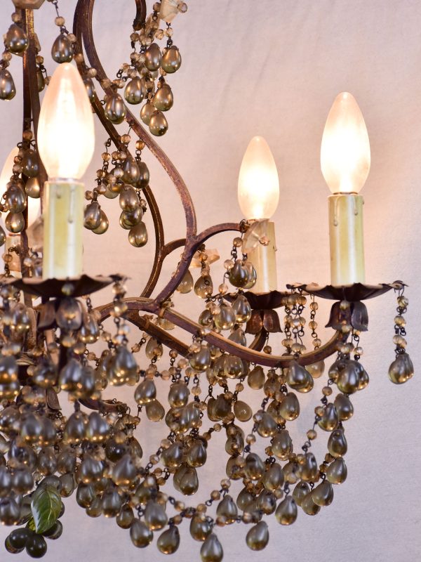 Antique Italian chandelier with glass pendants For Sale