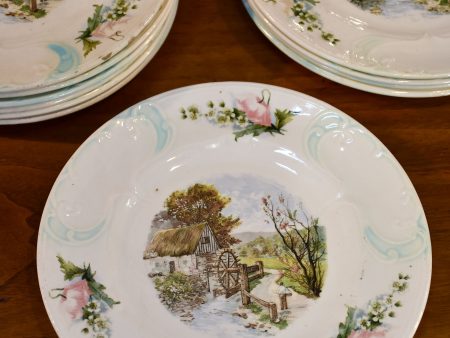 11 French faïence earthernware plates with country scene Cheap