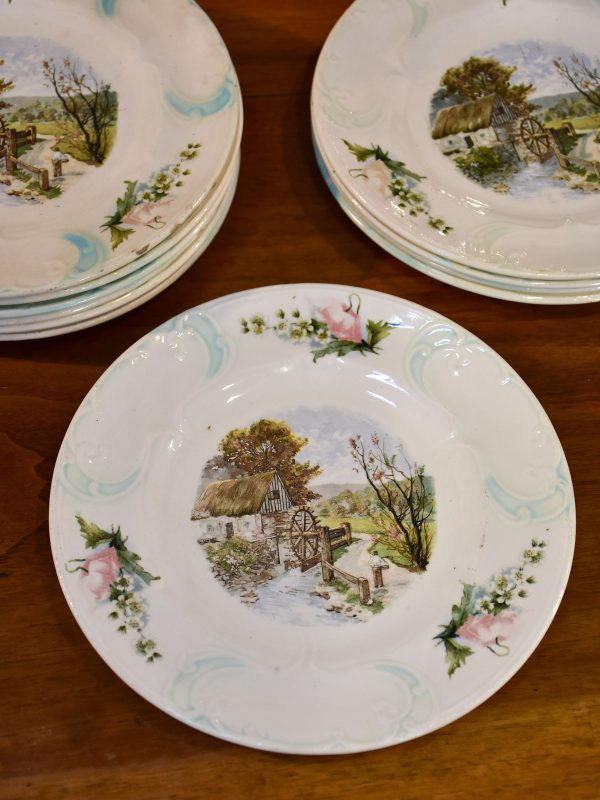 11 French faïence earthernware plates with country scene Cheap