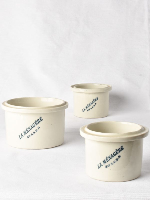 Collection of three antique French stoneware preserving pots on Sale