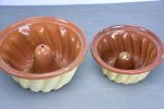 Two antique French terracotta Gugelhupf cake moulds Supply