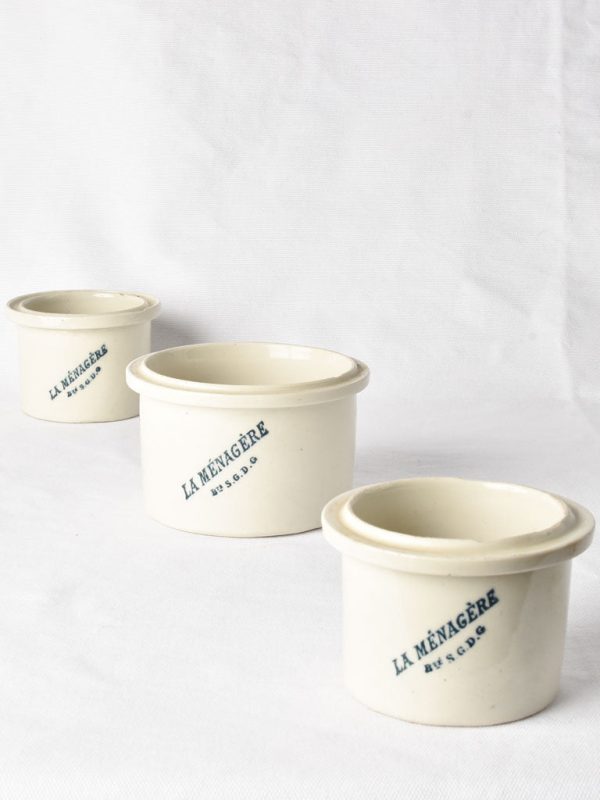 Collection of three antique French stoneware preserving pots on Sale