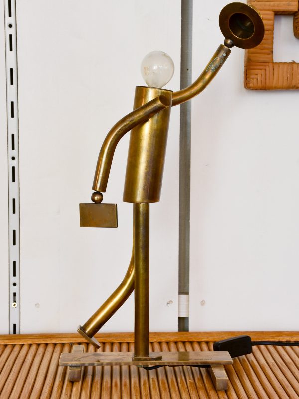 Vintage bronze lamp - walking man sculpture For Cheap