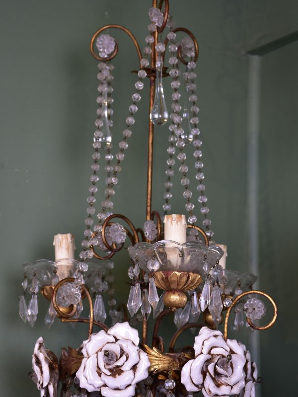 Italian chandelier with roses from the 1950 s For Sale