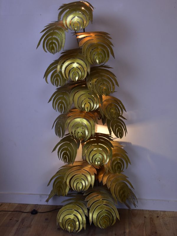 Large mid-century floor lamp with gold leaves, Maison Jansen Discount