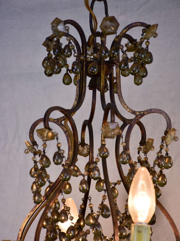 Antique Italian chandelier with glass pendants For Sale