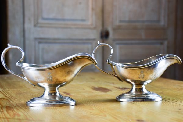 Two antique French sauce boats with monogram For Discount