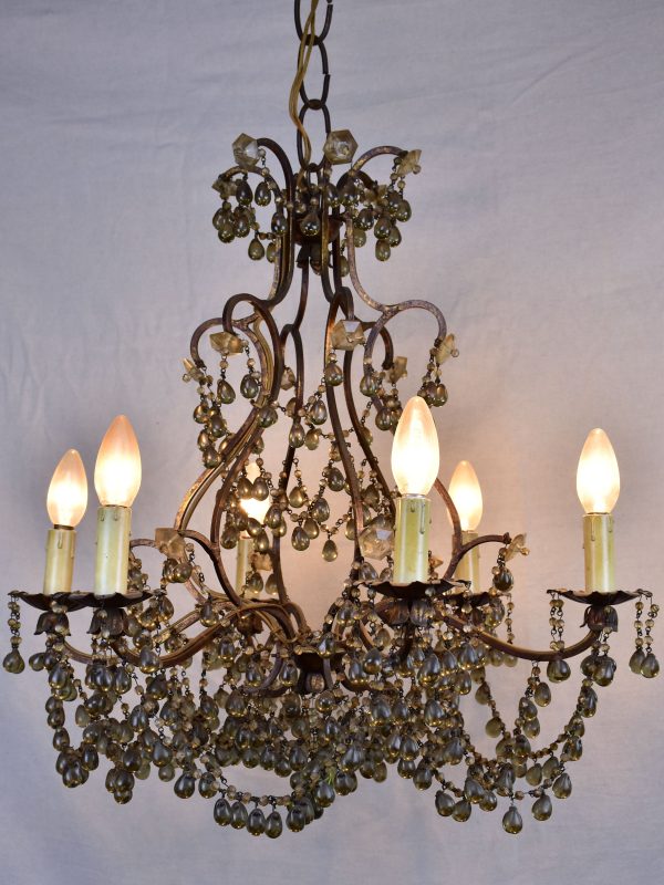 Antique Italian chandelier with glass pendants For Sale