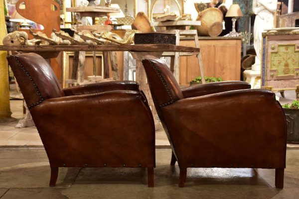 Pair of French leather club chairs from the 1930 s with stud detail Hot on Sale