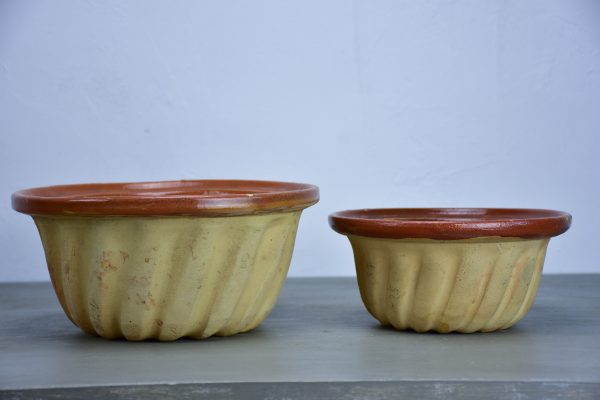 Two antique French terracotta Gugelhupf cake moulds Supply