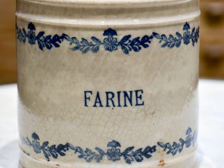 Antique French flour pot with blue flowers For Cheap