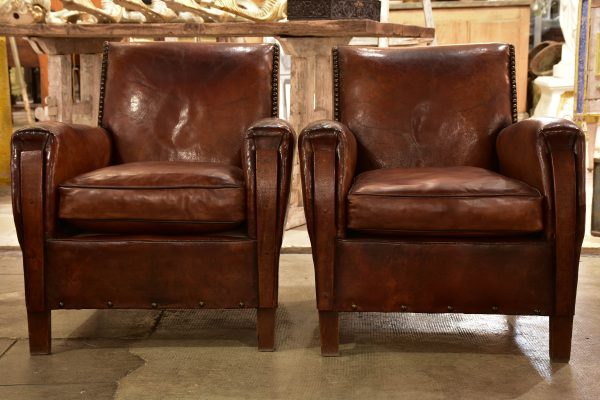 Pair of French leather club chairs from the 1930 s with stud detail Hot on Sale