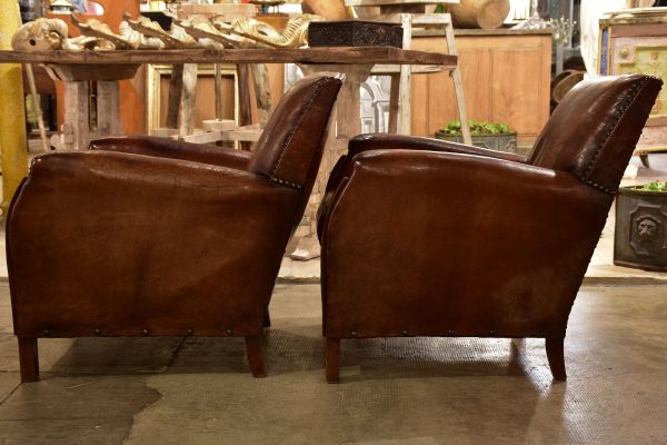 Pair of French leather club chairs from the 1930 s with stud detail Hot on Sale