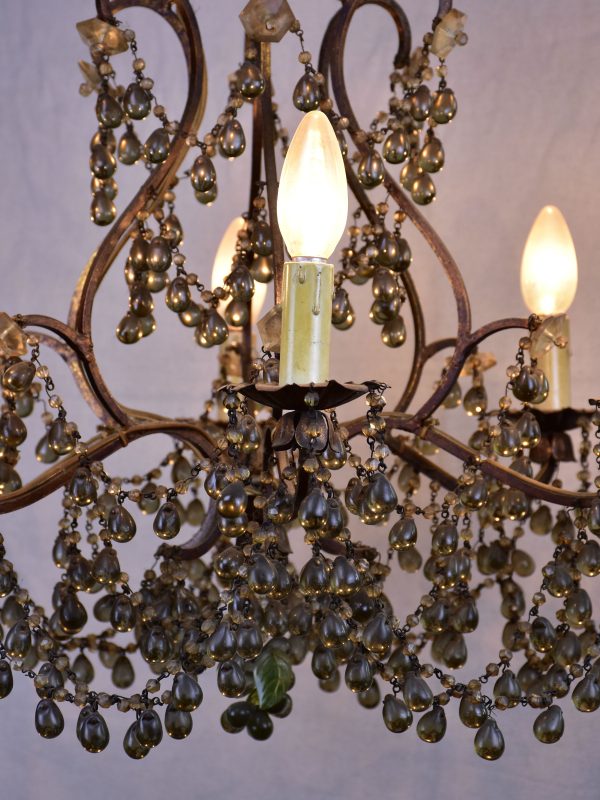 Antique Italian chandelier with glass pendants For Sale