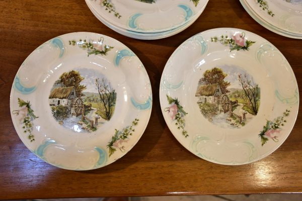 11 French faïence earthernware plates with country scene Cheap