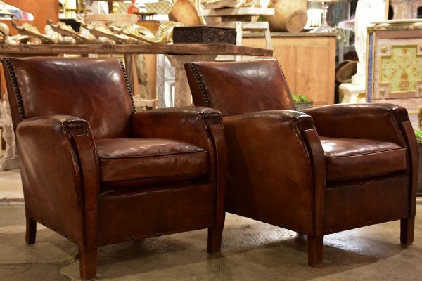 Pair of French leather club chairs from the 1930 s with stud detail Hot on Sale