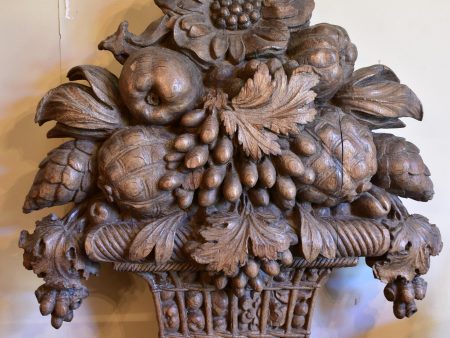 Large carved oak fruit basket from a 19th century boiserie For Cheap