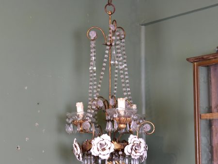 Italian chandelier with roses from the 1950 s For Sale