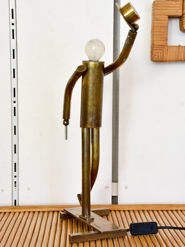 Vintage bronze lamp - walking man sculpture For Cheap