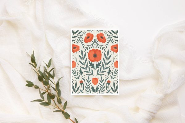 Floral Poppy Greeting Card, Floral Birthday Card For Cheap