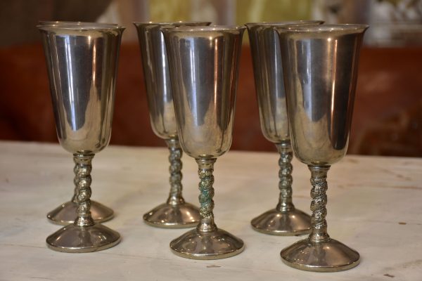 Six vintage pewter champagne glasses Supply