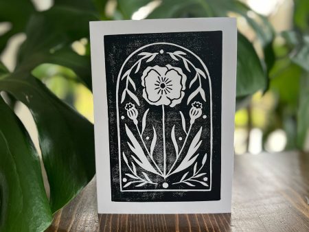 Poppy Greeting Card, Block Print Greeting Card For Cheap