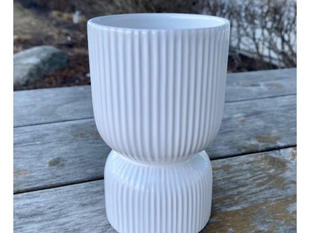 White Ribbed Sinched Vase For Discount