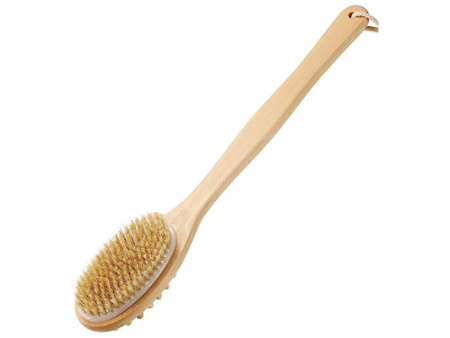 KWEL Wooden Double-sided Bath Brush With Massager and Long Handle | Natural Bristles | Dry Brushing Removes Dead Skin, Treats Cellulite & Stimulates Blood Flow Hot on Sale