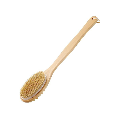 KWEL Wooden Double-sided Bath Brush With Massager and Long Handle | Natural Bristles | Dry Brushing Removes Dead Skin, Treats Cellulite & Stimulates Blood Flow Hot on Sale