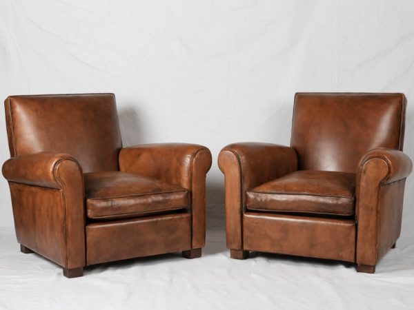 PAIR of bespoke leather club chairs - Taittinger design Sale