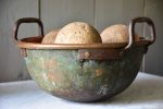 Rustic round French copper bowl with handles For Discount