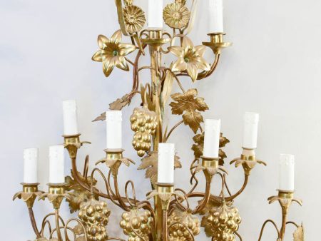 Large PAIR of gold wall sconces with grapes and vine leaves Online Hot Sale