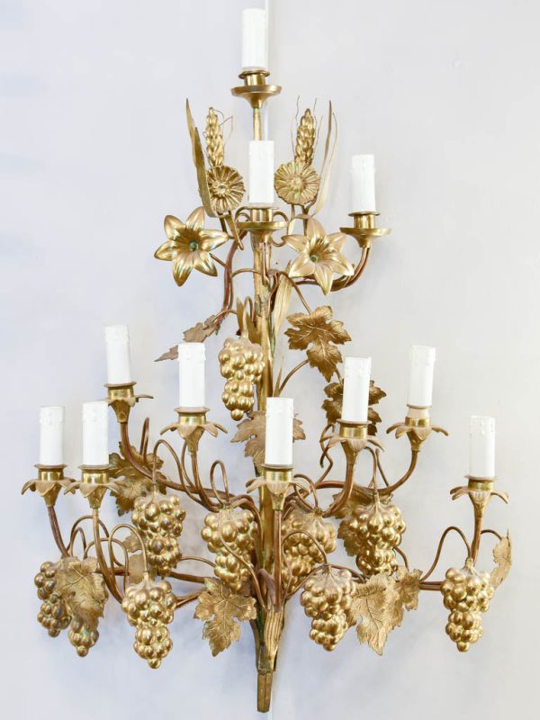 Large PAIR of gold wall sconces with grapes and vine leaves Online Hot Sale