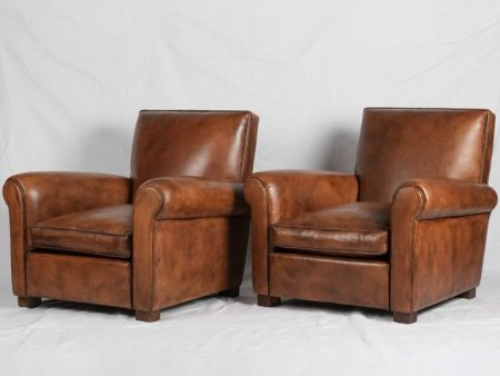 PAIR of bespoke leather club chairs - Taittinger design Sale