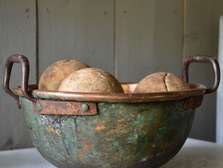 Rustic round French copper bowl with handles For Discount