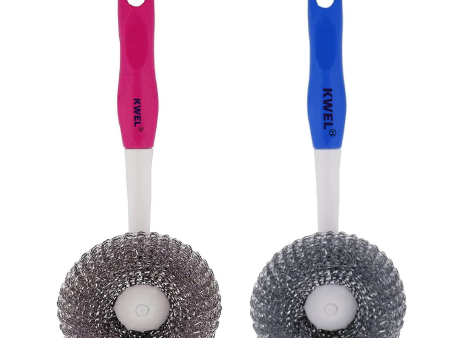 KWEL Long Handle Stainless Steel Wire Grill Brush with Hanging Hole Multipurpose Cleaning Brush| Sink, Kitchen Cleaning Brush with Plastic Handle Nylon Brush (Multicolor) Pack of 2 Online now